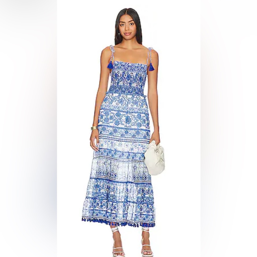 Alice & Olivia Blue and White Patterned Maxi Dress small Greece style